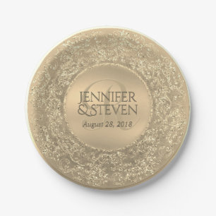 Custom Monogram Gold Glam Seal Paper Plates