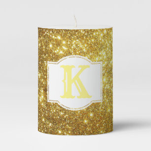 Custom Monogram - Gold Glitter Pillar Candle