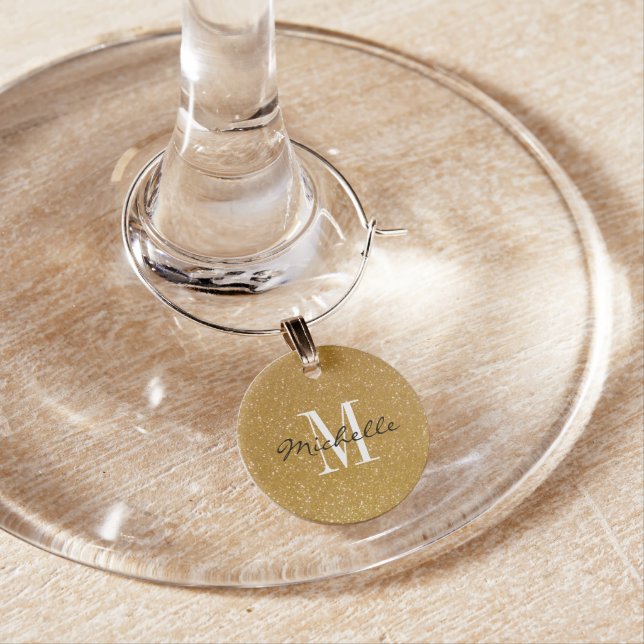 Custom monogram gold glitter wine glass charms (In Situ)