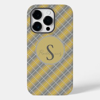 Custom Monogram Gold, Grey & Silver Plaid