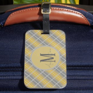 Custom Monogram Gold, Grey & Silver Plaid
