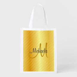 Custom Monogram Gold Look Modern Elegant Template Grocery Bag