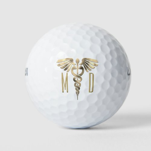 Custom Monogram Gold Medical Symbol Golf Balls