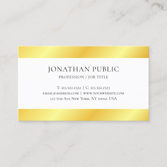 Custom Monogram Gold Metallic Look Modern Elegant Business Card (Front)