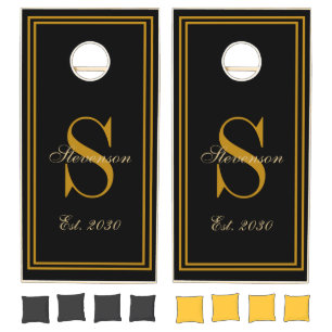 Custom Monogram Gold Script Wedding Gift Cornhole Set