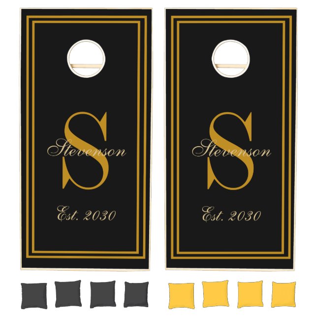 Custom Monogram Gold Script Wedding Gift Cornhole Set (Set)