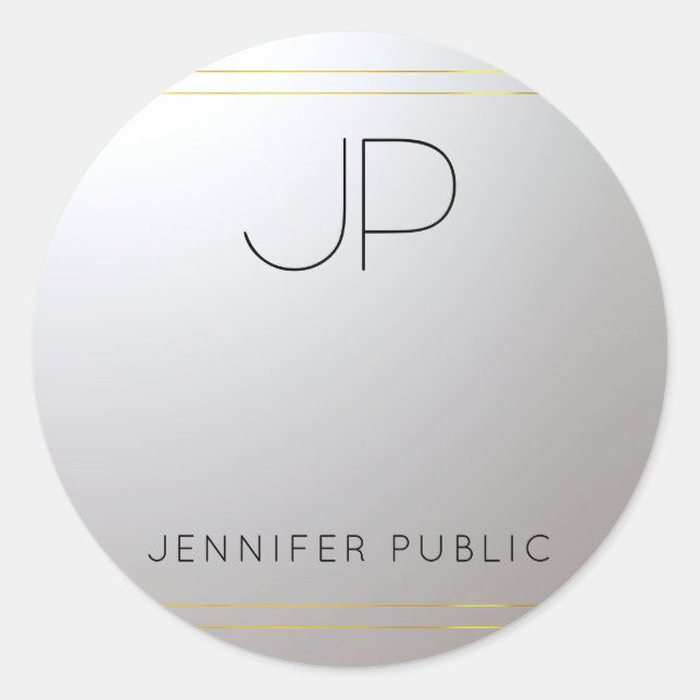 Custom Monogram Gold Silver Template Initial Top Classic Round Sticker (Front)