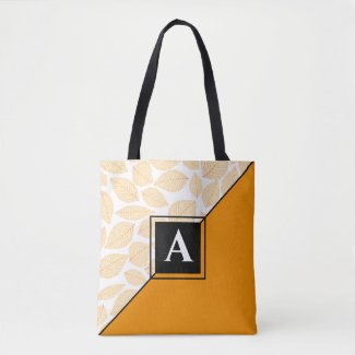 Custom Monogram Gold Yellow Leaf Pattern Diagonal