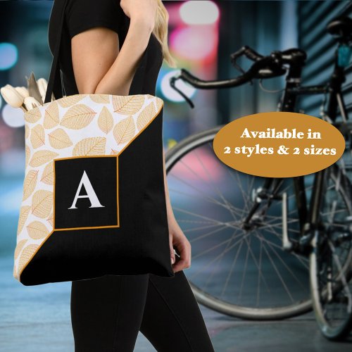 Custom Monogram Gold Yellow Leaf Pattern Diagonal