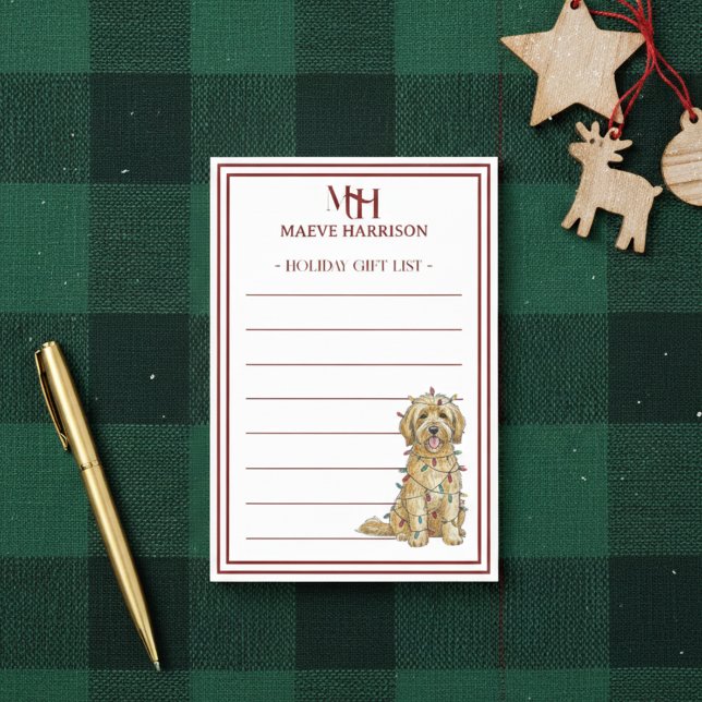 Custom Monogram Golden Doodle Holiday Gift List Post-it Notes (Gift custom holiday stationery to the dog lover in your life!)