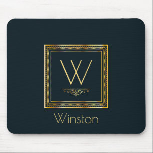 Custom Monogram Golden on Dark Blue Mouse Pad