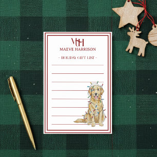 Custom Monogram Golden Retriever Holiday Gift List Post-it Notes