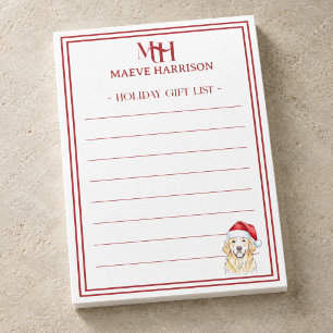 Custom Monogram Golden Retriever Holiday Gift List Post-it Notes