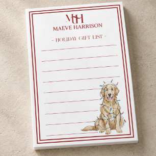 Custom Monogram Golden Retriever Holiday Gift List Post-it Notes