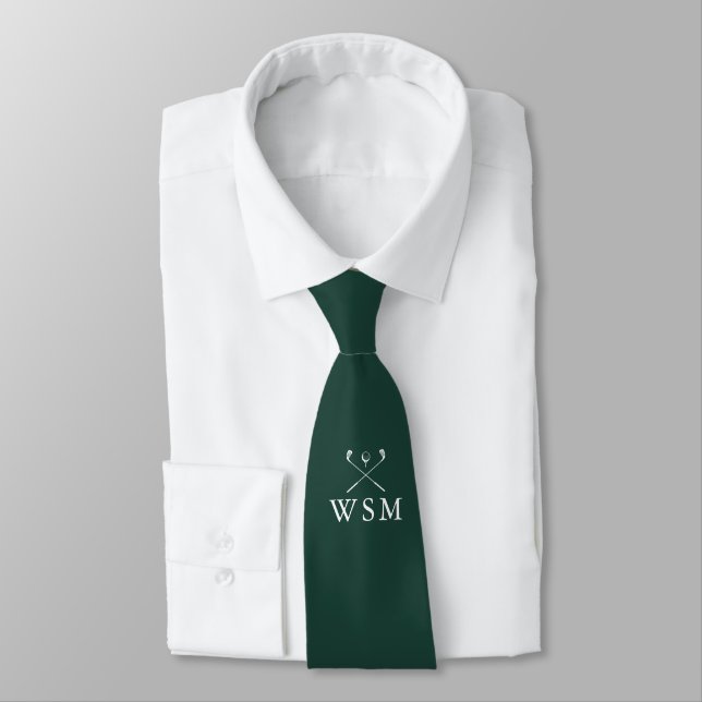 Custom Monogram Golf Clubs Emerald Green Golf Neck Tie (Tied)