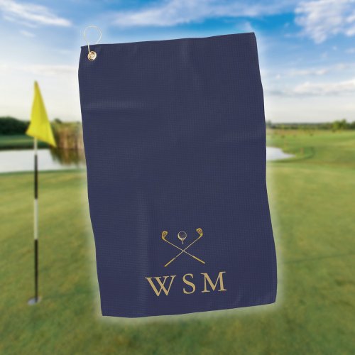 Custom Monogram Golf Clubs Navy Blue And Gold Golf Towel