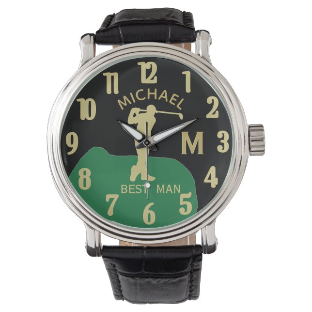 Custom Monogram Golf Name Best Man Gfit Wedding  Watch (Front)