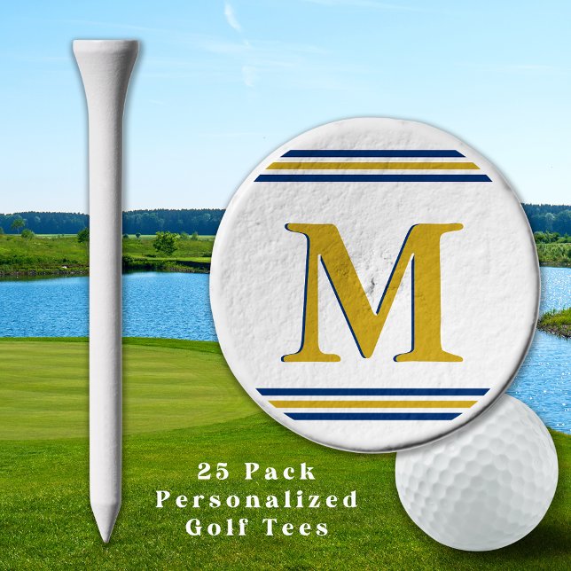 Custom Monogram Golfer Blue Gold Personalized  Golf Tees (Creator Uploaded)