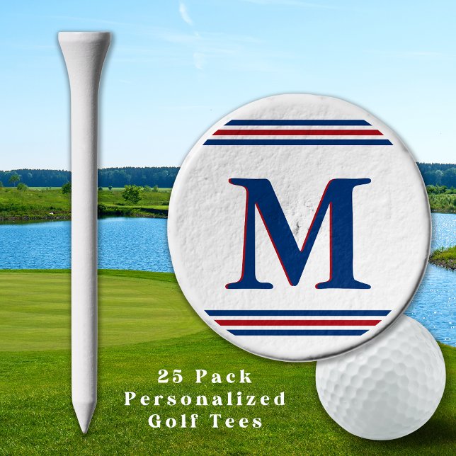 Custom Monogram Golfer Red White Blue Personalized Golf Tees (Creator Uploaded)