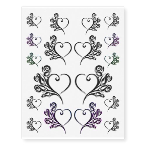 Custom monogram Gothic Stylized Heart and Roses Temporary Tattoos