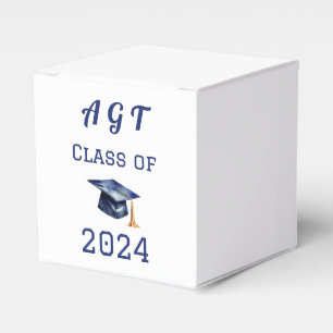 Custom Monogram & Graduation Year Blue and White Favor Boxes