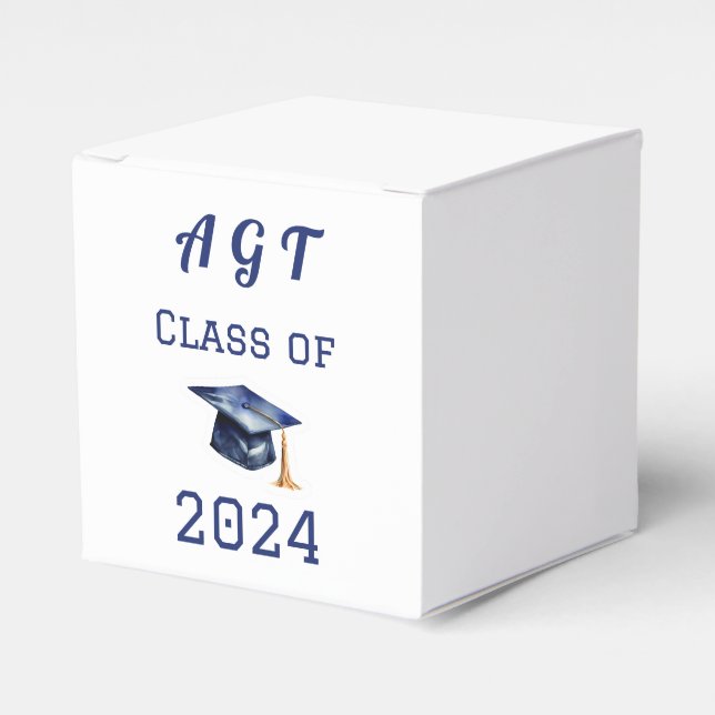 Custom Monogram & Graduation Year Blue and White Favor Boxes (Front Side)