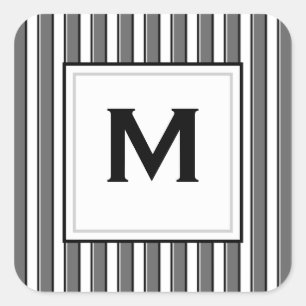 Custom Monogram Gray Black Stripes Sticker