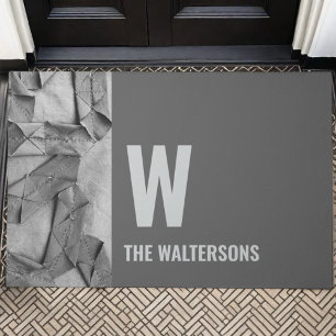 Custom monogram gray modern geometric abstract  doormat