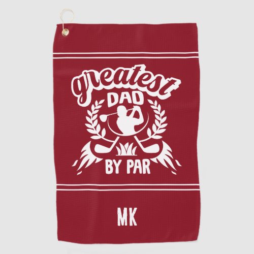 Custom Monogram Greatest Dad By Par Red White Golf Towel