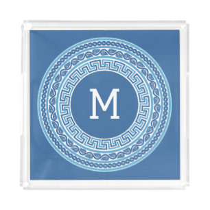 Custom Monogram Greek Pattern Acrylic Tray