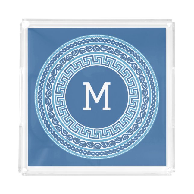 Custom Monogram Greek Pattern Acrylic Tray (Front)