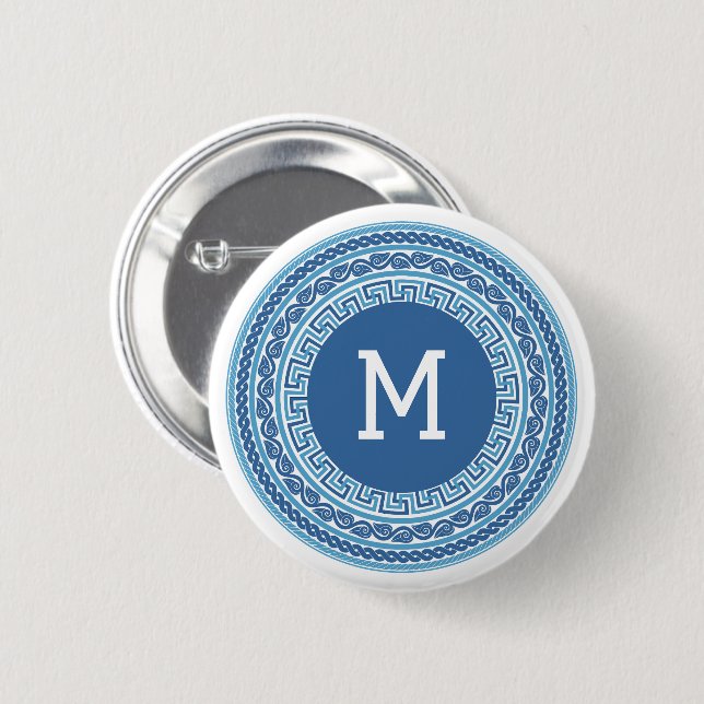 Custom Monogram Greek Pattern Button (Front & Back)