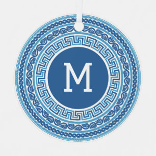 Custom Monogram Greek Pattern Metal Ornament