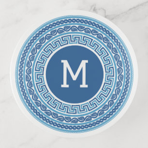 Custom Monogram Greek Pattern Trinket Tray