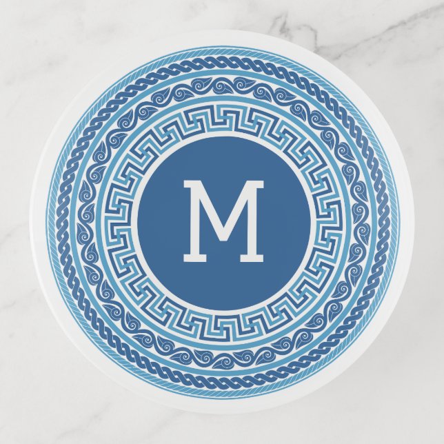 Custom Monogram Greek Pattern Trinket Tray (Front)