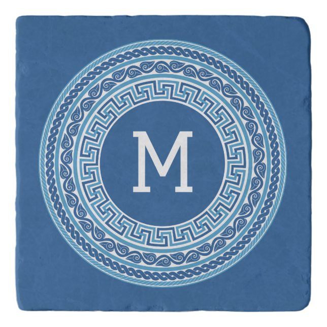Custom Monogram Greek Pattern Trivet (Front)