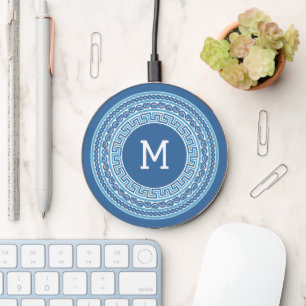 Custom Monogram Greek Pattern Wireless Charger