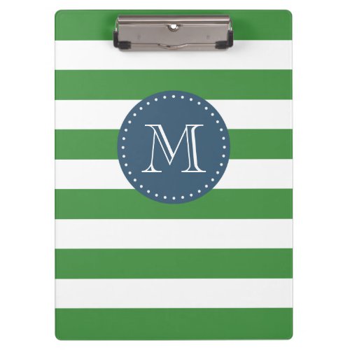 Custom Monogram Green and Navy Blue Bold Stripes Clipboard