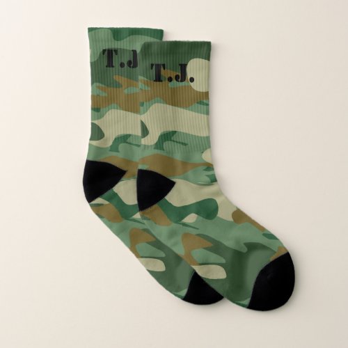 Custom monogram green army camo camouflage socks