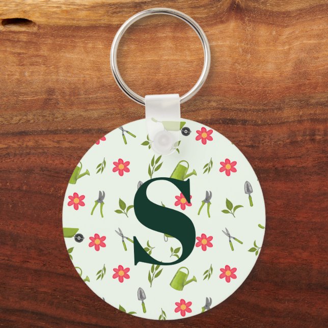 Custom Monogram Green Gardening Keychain (Front)