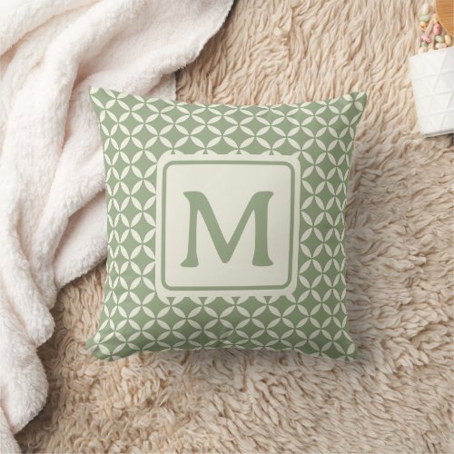 Custom Monogram Green Mid_Century Breeze Block Throw Pillow