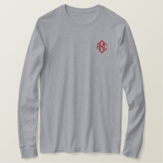 Custom Monogram Grey Embroidered Long Sleeve T-Shirt