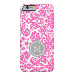 Custom Monogram Grey Pink Damask Barely There iPhone 6 Case