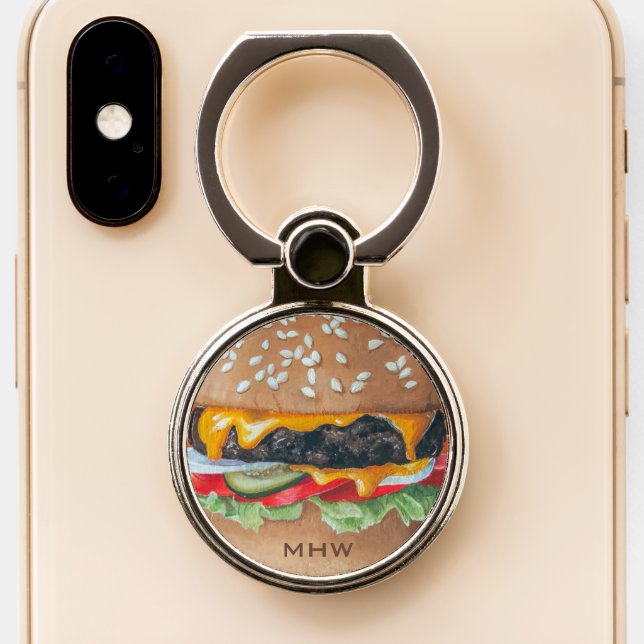 Custom monogram Hamburger Illustration phone grip (Close Up)