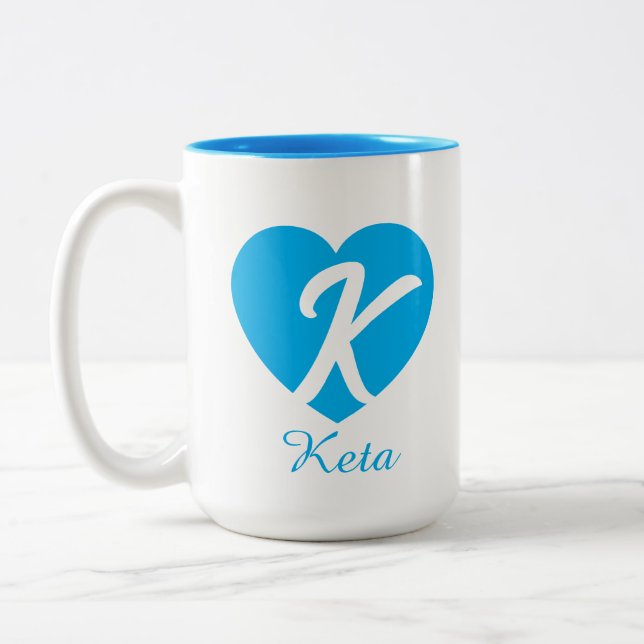 Custom Monogram Heart Initial Name Coffee Mug (Left)