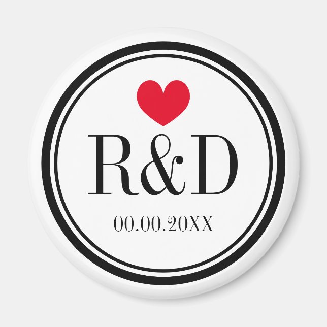 Custom monogram heart wedding party favor magnet (Front)