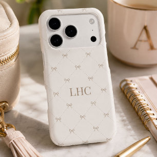 Custom Monogram Heirloom Bow Elegant Coquette iPhone 17 Pro Case
