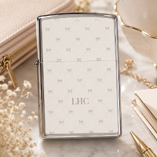 Custom Monogram Heirloom Bow Elegant Coquette Zippo Lighter