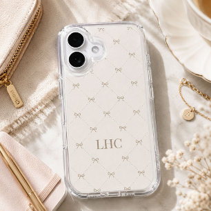 Custom Monogram Heirloom Bow Elegant Neutral iPhone 16 Case