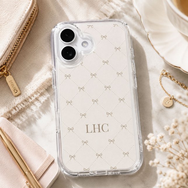 Custom Monogram Heirloom Bow Elegant Neutral Speck iPhone Case (Creator Uploaded)